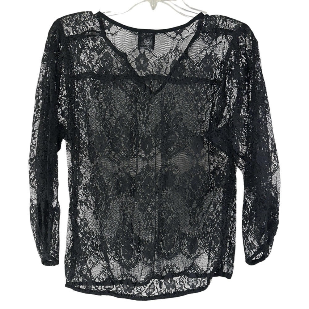 Ella Moss Black Open Lace Top Blouse Sz M Whimsigoth Dark Romantic Vamp Goth - Picture 4 of 6